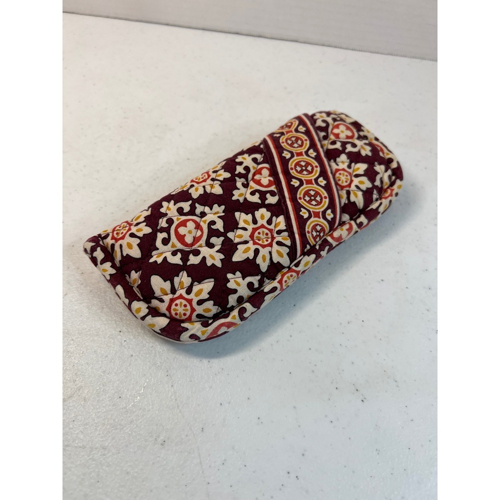 Vera Bradley Quilted Cotton Eyeglass Case Burgundy Floral Medallion Soft Sleeve